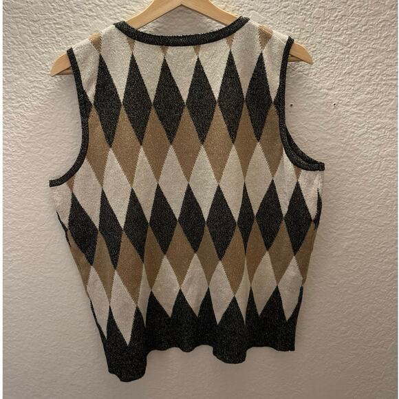 Cable & Gauge Argyle Sweater Vest Metallic Knit XL Academia Quiet Luxury Preppy - Picture 4 of 7